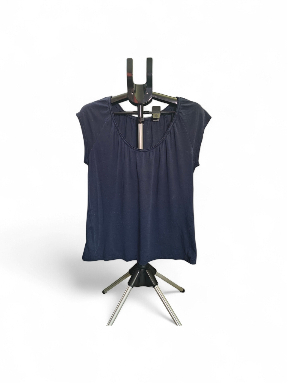 Ann Taylor LOFT Navy Blue Short Sleeve Top Size L Soft Lightweight Scoop Neck - Picture 3 of 7
